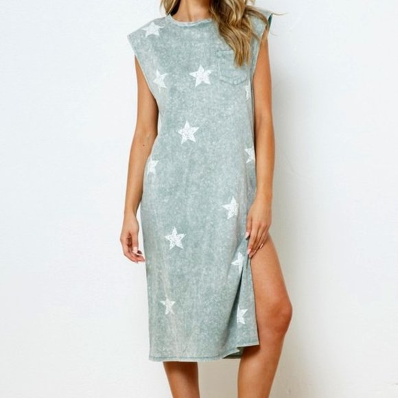 Washed Jersey Star Print Dress - Picture 1 of 2